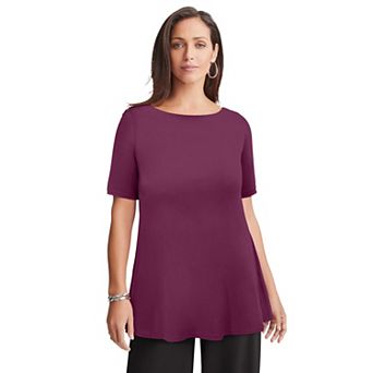 Jessica London Women's Plus Size Stretch Knit Boatneck Swing Tunic