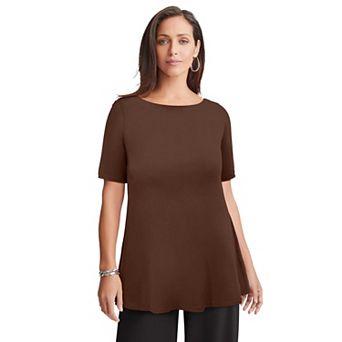 Jessica London Women's Plus Size Stretch Knit Boatneck Swing Tunic