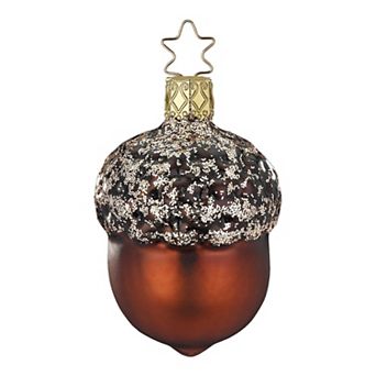 Inge Glas Acorn German Glass Christmas Ornament Free Box 2.8 Inch Brown