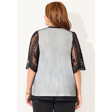 Catherines Women's Plus Size Mesh Crochet Cardigan