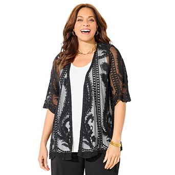 Catherines Women's Plus Size Mesh Crochet Cardigan