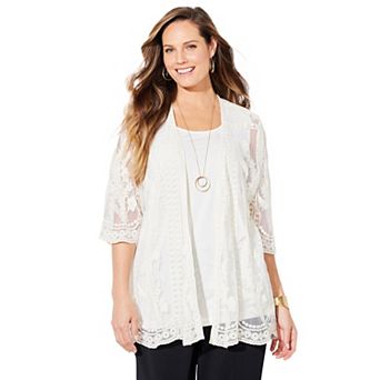 Catherines Women's Plus Size Mesh Crochet Cardigan