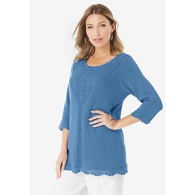 Roaman's Women's Plus Size Lace Knit Pullover Sweater