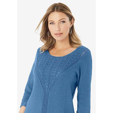 Roaman's Women's Plus Size Lace Knit Pullover Sweater