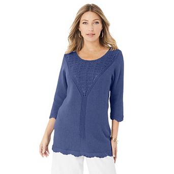 Roaman's Women's Plus Size Lace Knit Pullover Sweater