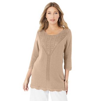 Roaman's Women's Plus Size Lace Knit Pullover Sweater