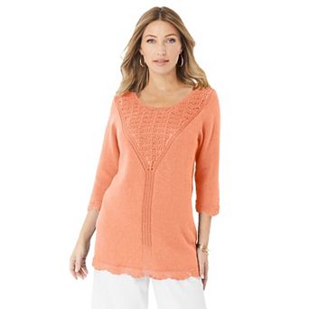 Roaman's Women's Plus Size Lace Knit Pullover Sweater