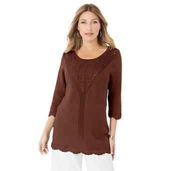 Roaman's Women's Plus Size Lace Knit Pullover Sweater