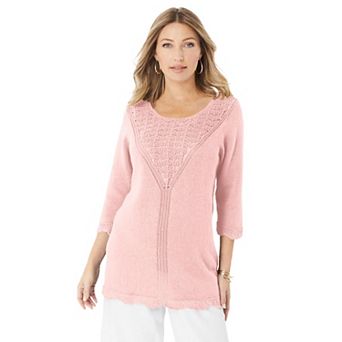Roaman's Women's Plus Size Lace Knit Pullover Sweater