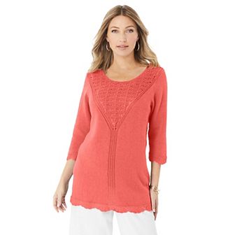 Roaman's Women's Plus Size Lace Knit Pullover Sweater