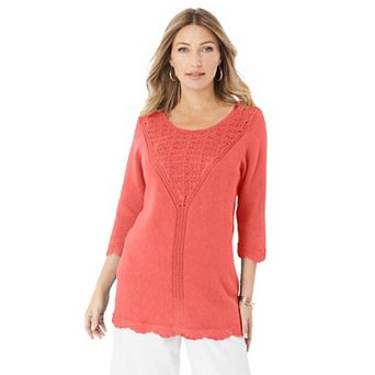 Roaman's Women's Plus Size Lace Knit Pullover Sweater