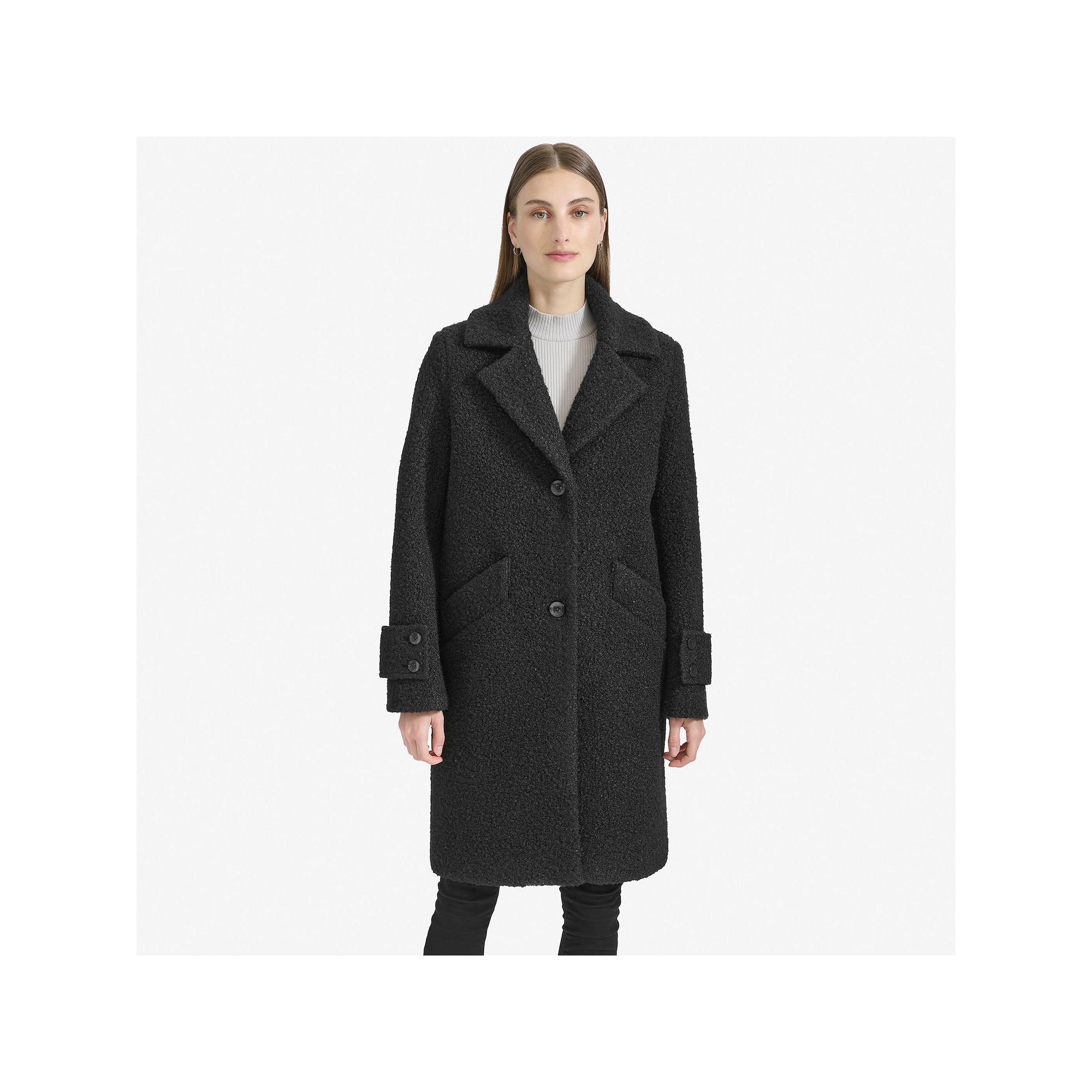 Womens Andrew Marc Notch Collar Tailored Coat, Size: Medium, Black
