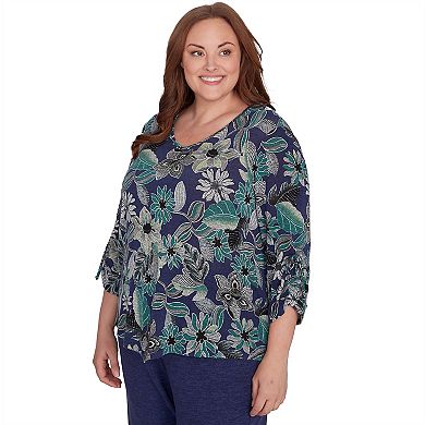 Plus Size Alfred Dunner Classic Floral Drawstring Top
