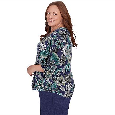 Plus Size Alfred Dunner Classic Floral Drawstring Top
