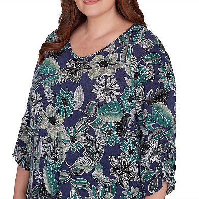 Plus Size Alfred Dunner Classic Floral Drawstring Top