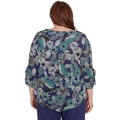 Plus Size Alfred Dunner Classic Floral Drawstring Top