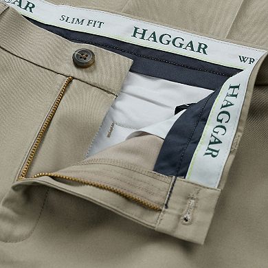 Men's Haggar® Wrinkle Free Performance Khaki Slim Fit Flat Front Pants