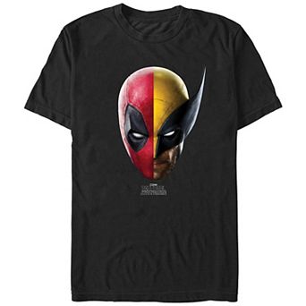 Men's Marvel Deadpool And Wolverine Half Masks Graphic Tee