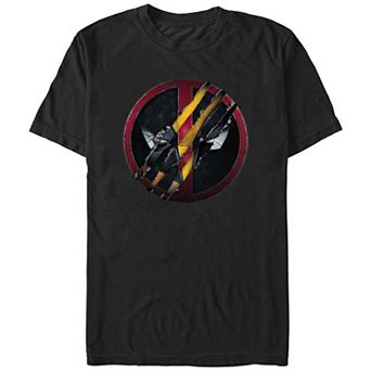 Men's Marvel Deadpool And Wolverine Clawed Badge Graphic Tee