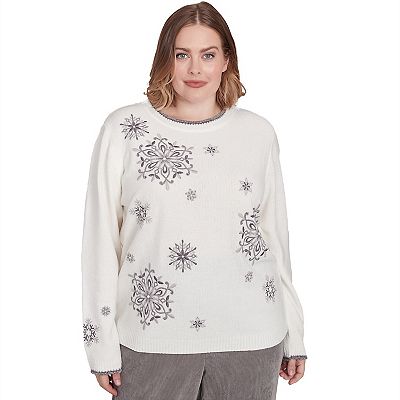 Plus Size Alfred Dunner Snowflake Embroidered Chenille Sweater