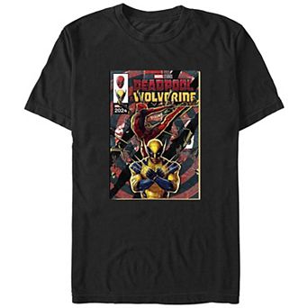 Men's Marvel Deadpool And Wolverine Action Comic Cover Graphic Tee