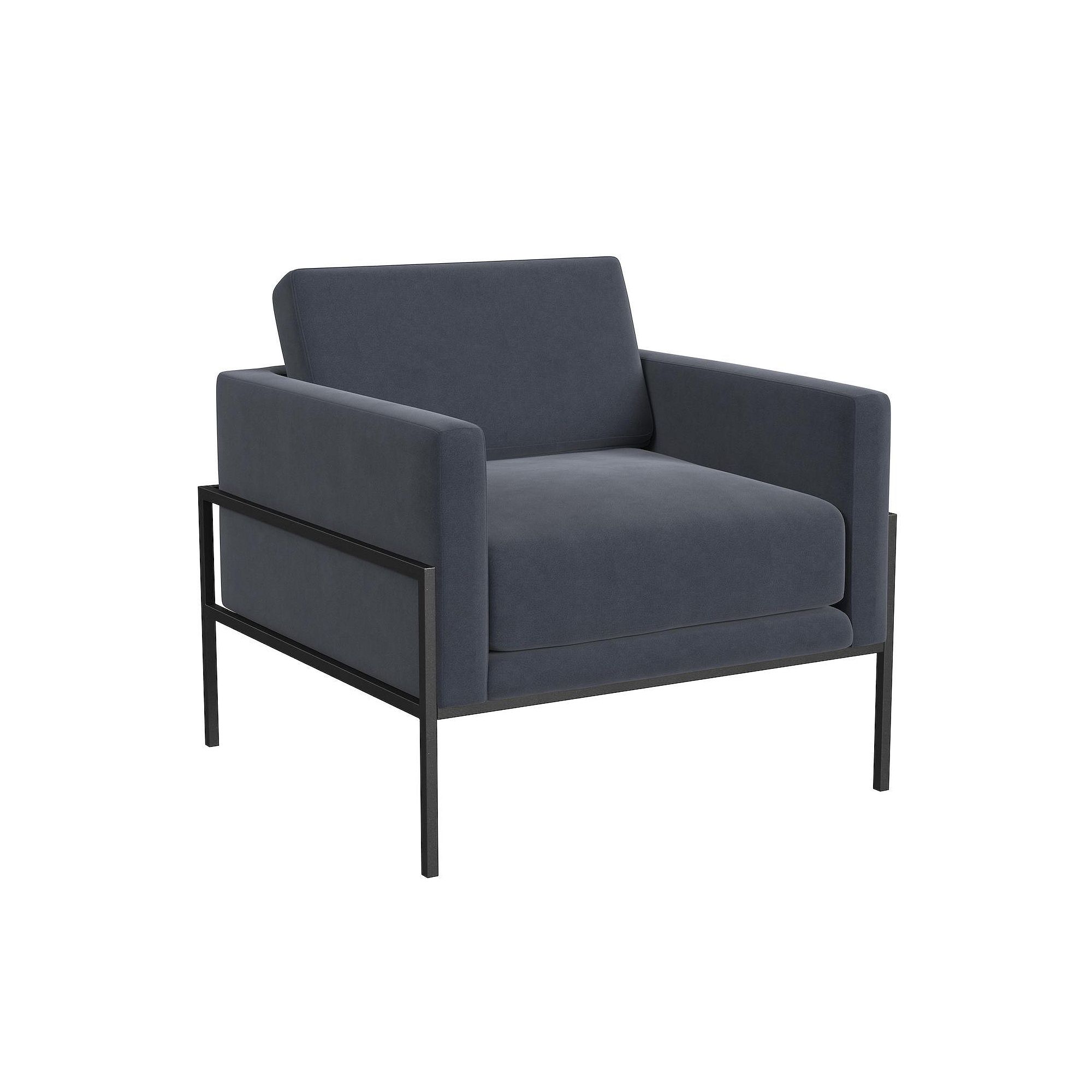 HomePop Faux Leather Metal Accent Chair, Blue Velvet