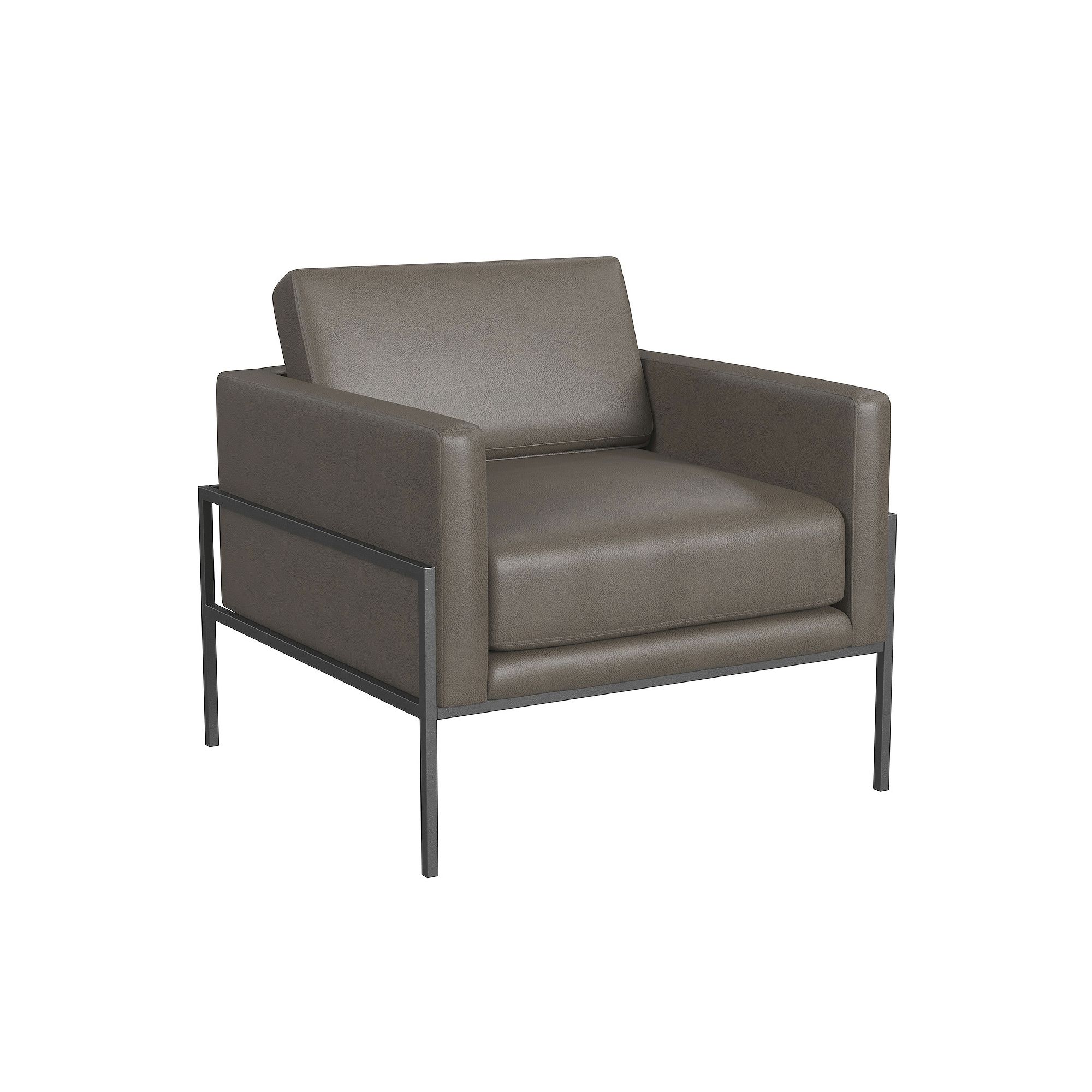 HomePop Faux Leather Metal Accent Chair, Gray Faux Leather