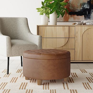 HomePop Round Tufted Storage Ottoman