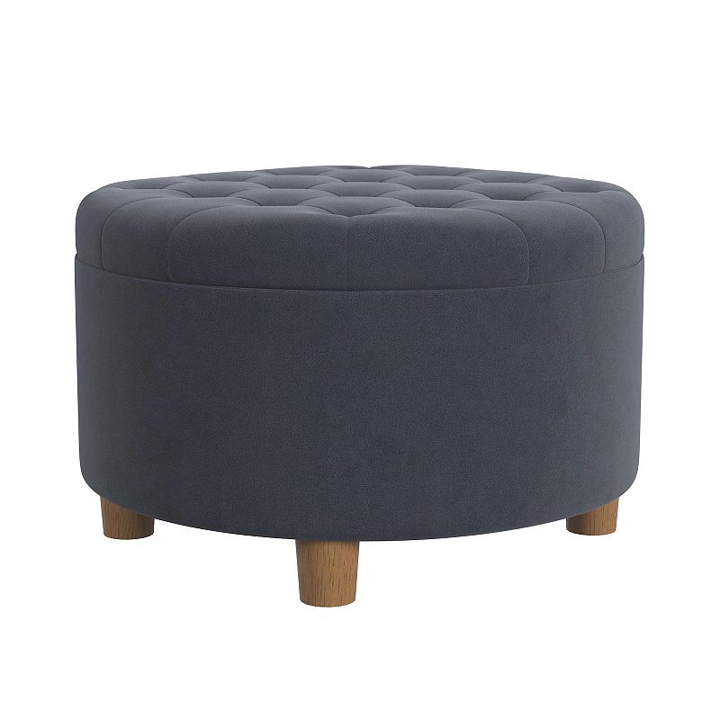 HomePop Round Tufted Storage Ottoman, Blue Velvet