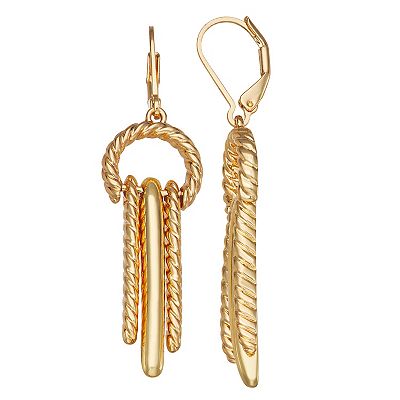 Napier Gold Tone Gold Ropes Double Drop Earrings