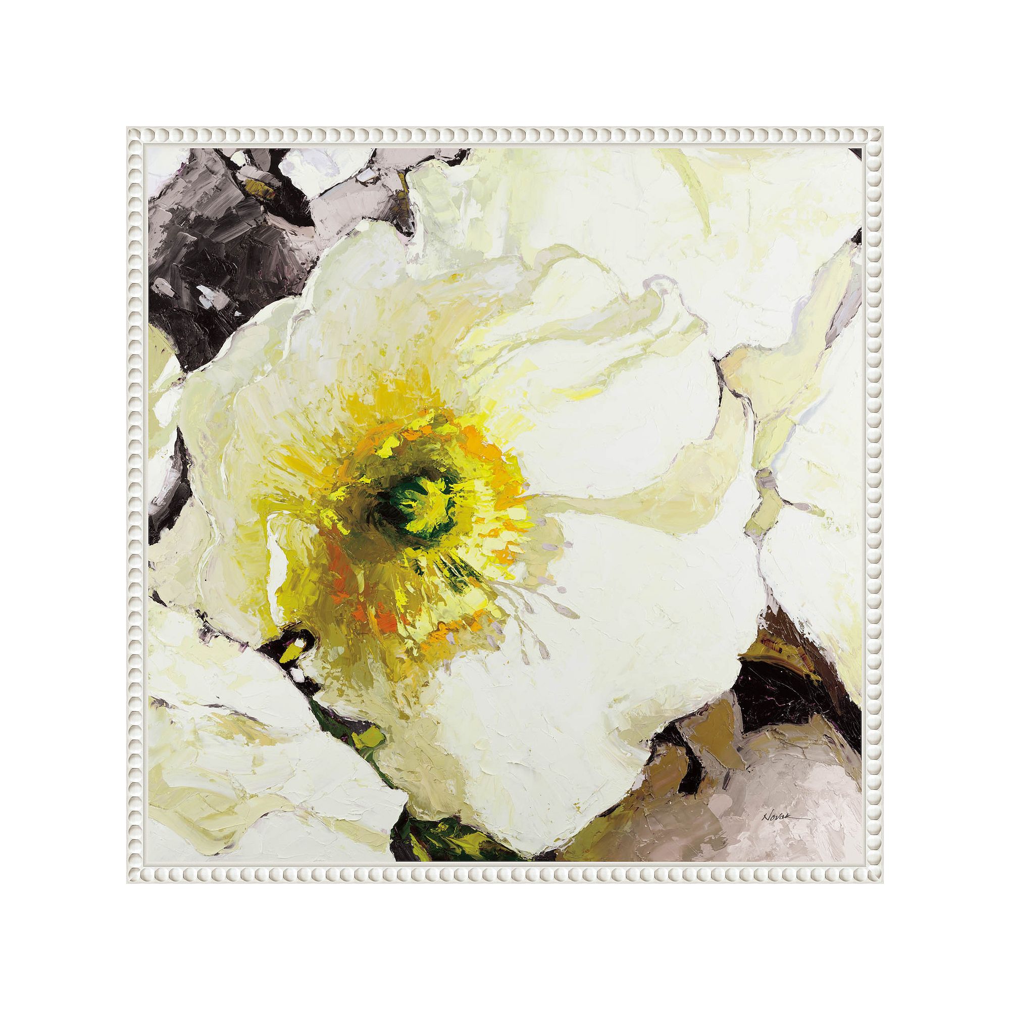 Amanti Art White Poppies Up Close Neutral Framed Canvas Wall Art