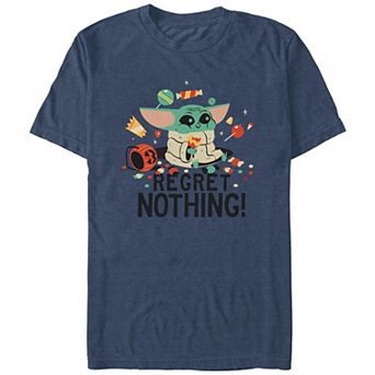 Men's Star Wars The Mandalorian Grogu Halloween Candy Regret Nothing Graphic Tee