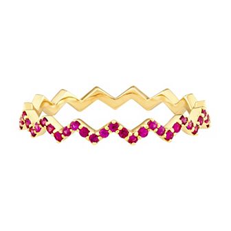 Color Romance Gold Tone Ruby Zig Zag Ring