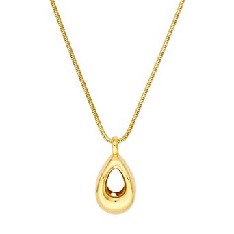 Color Romance 14k Gold 3D Puffed Open Teardrop Pendant Necklace