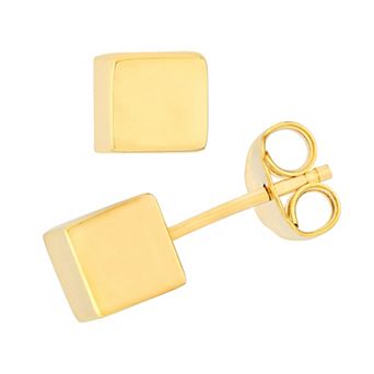 Color Romance Gold Tone Cube Stud Earrings