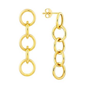 Color Romance 14k Gold Round Link Linear Drop Earrings