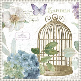Amanti Art Rainbow Seeds Floral Birdcage III v2 Framed Canvas Wall Art