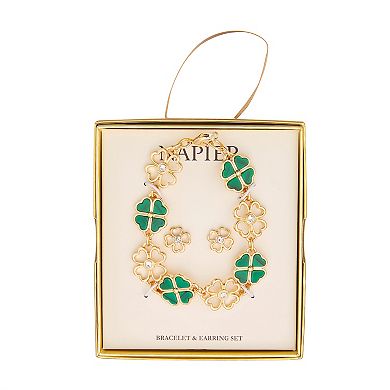 Napier Gold Tone Shamrock Bracelet & Stud Earring Set