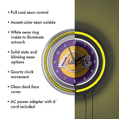 Trademark Gameroom Los Angeles Lakers Logo Retro Neon Wall Clock