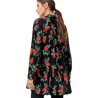 ellos Plus Size Button Front Peplum Tunic