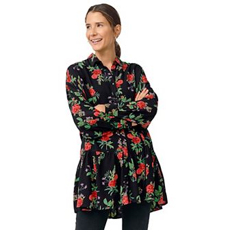 ellos Plus Size Button Front Peplum Tunic