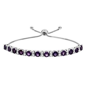 Gemstone Brilliance Sterling Silver Gemstone & Lab-Created White Sapphire Adjustable Bracelet