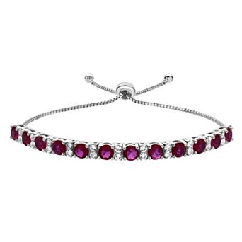 Gemstone Brilliance Sterling Silver Gemstone & Lab-Created White Sapphire Adjustable Bracelet