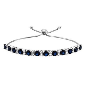 Gemstone Brilliance Sterling Silver Gemstone & Lab-Created White Sapphire Adjustable Bracelet