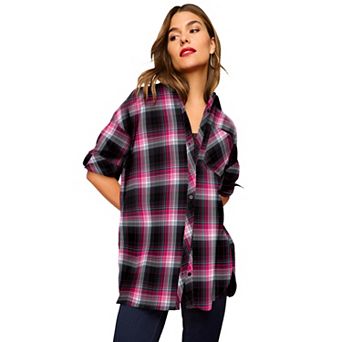 Roaman's Women's Plus Size Plaid Flannel Tunic