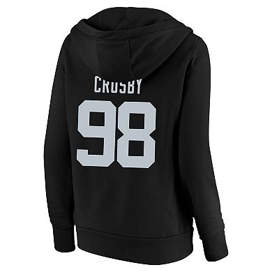 Women's Fanatics Maxx Crosby Black Las Vegas Raiders Plus Size Player Name & Number V-Neck Pullover Hoodie