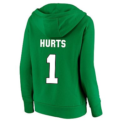 Women's Fanatics Jalen Hurts Kelly Green Philadelphia Eagles Plus Size Player Name & Number V-Neck Pullover Hoodie