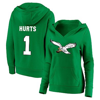 Women's Fanatics Jalen Hurts Kelly Green Philadelphia Eagles Plus Size Player Name & Number V-Neck Pullover Hoodie