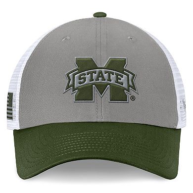 Men's Top of the World Gray/Green Mississippi State Bulldogs OHT Military Appreciation Badge Trucker Adjustable Hat