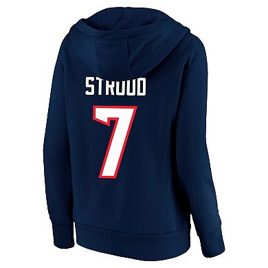Women's Fanatics C.J. Stroud Navy Houston Texans Plus Size Player Name & Number V-Neck Pullover Hoodie